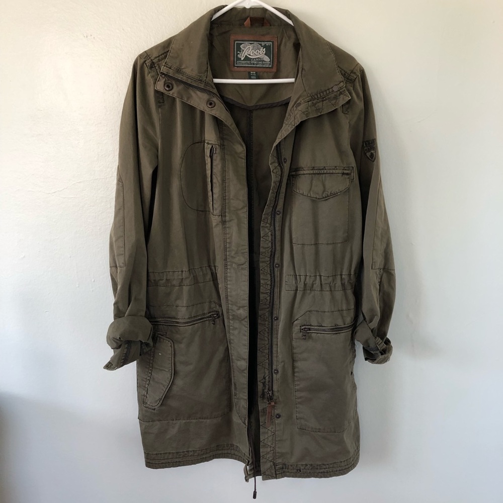 Knee length green army jacket